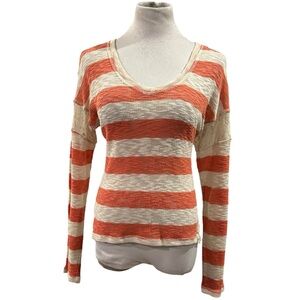 10/$25🦋 Ten Sixty Sherman Coral & Cream Striped Lace V-Neck Sweater - Large